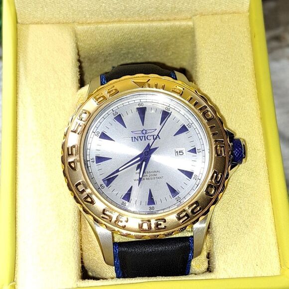 NWT INVICTA 18K PRO DIVER GOLD PLATED MENS SWISS MVMNT WATCH BLUE CALF LEATHER - Picture 3 of 16